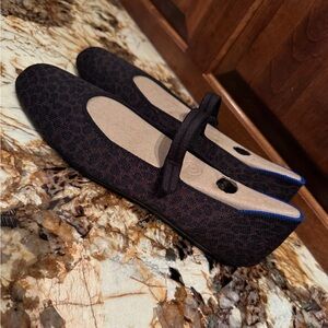 Rothy’s Square Toe Mary Jane, Brown & Navy leopard pattern, size 9